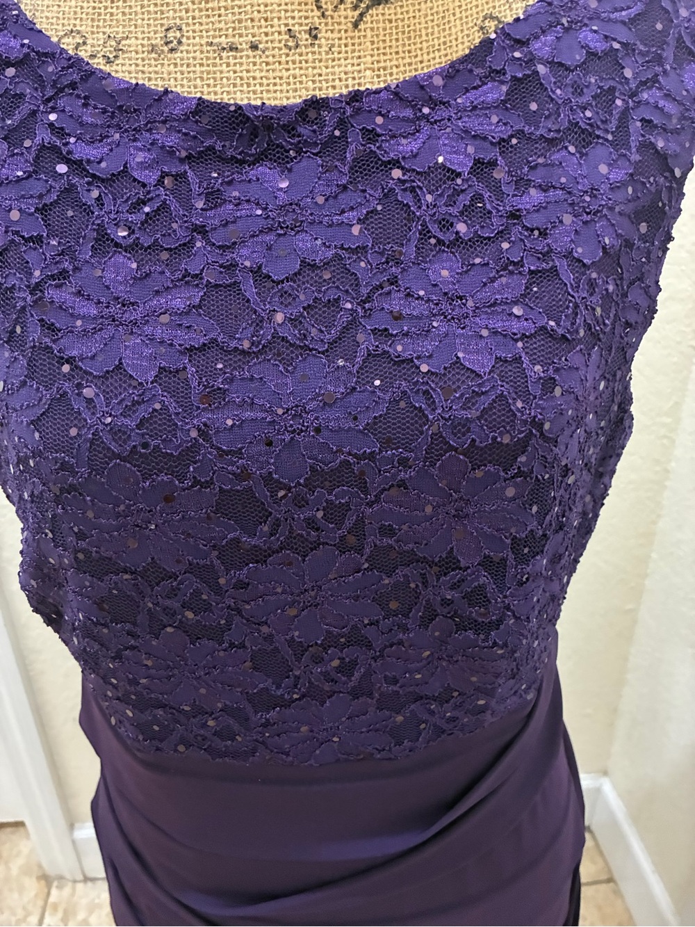 Elegant Purple Lace Sheath Dress size 14